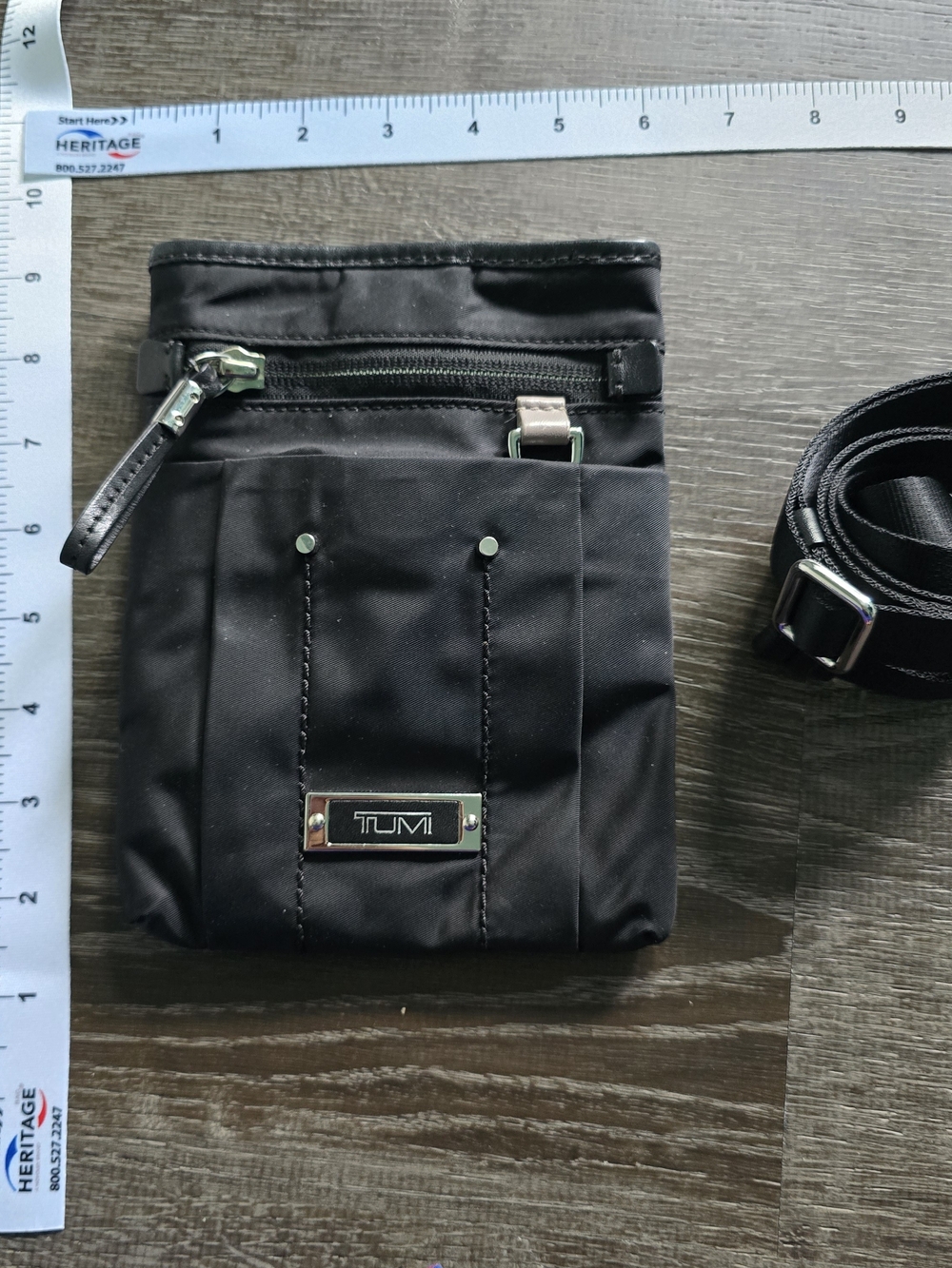 Tumi Black Nylon Crossbody Belt Bag with Silver Hardware